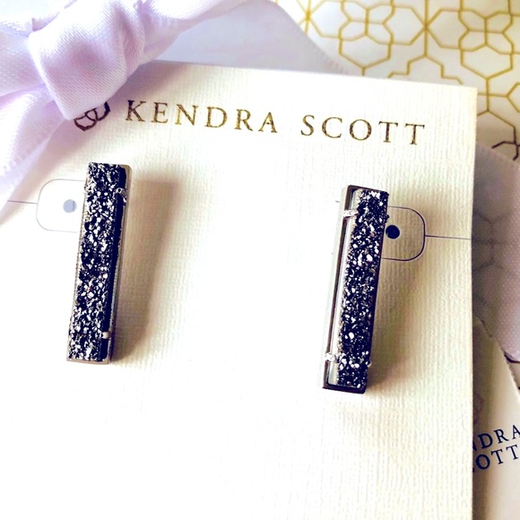 NWT Kendra Scott Levi RARE & Retired Platinum Drusy Earrings Silver Hard To Find - Picture 9 of 13